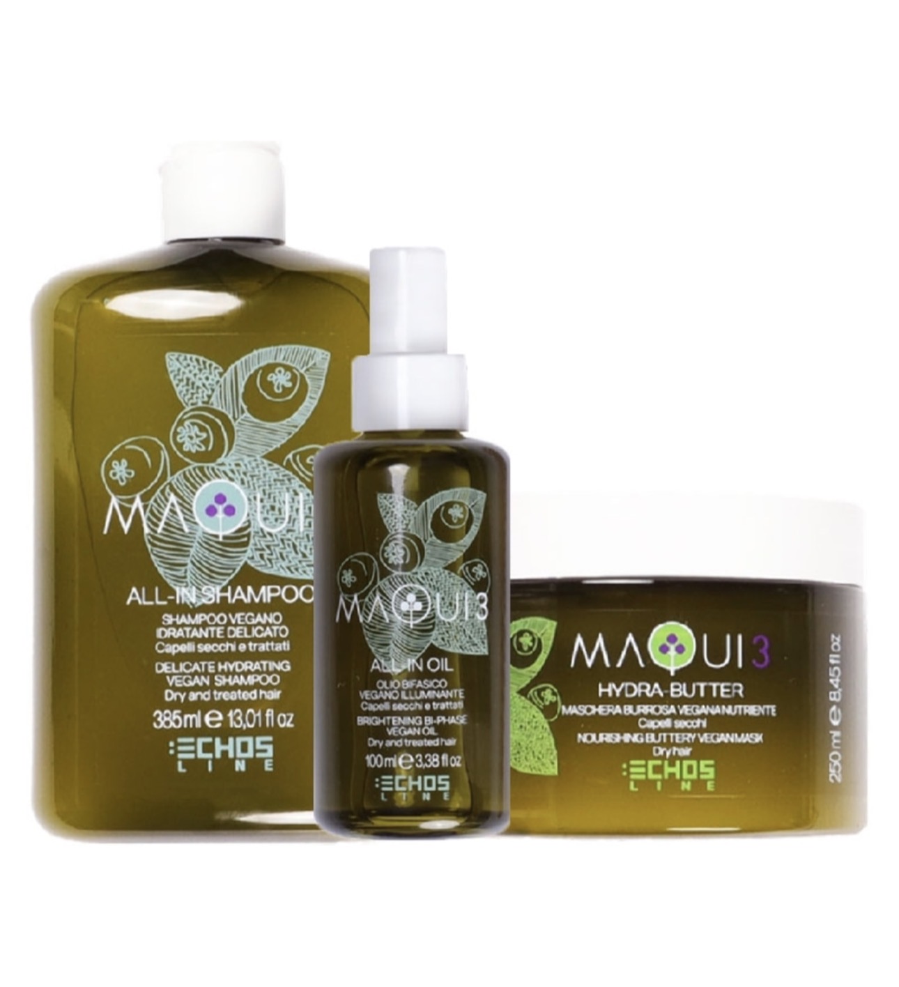 ECHOSLINE Maqui 3 All-In Kit – Shampoo 385ml + Mask 250ml + All-In Oil 100ml