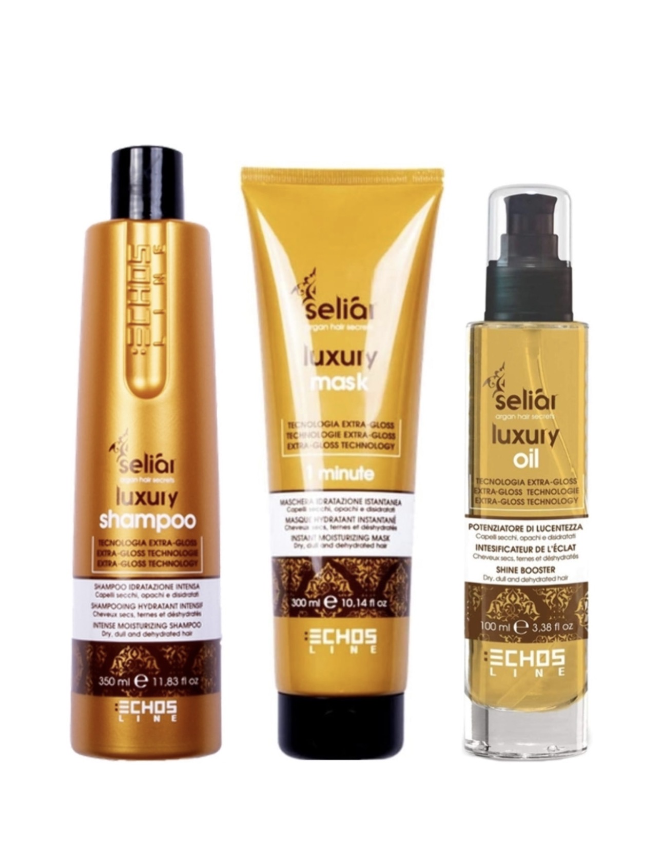 ECHOSLINE Seli+ár Luxury Kit – Shampoo 350ml + Mask 300ml + Oil 100ml