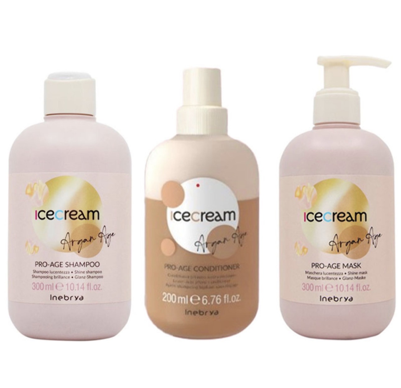 INEBRYA Ice Cream Argan Age Kit – Shampoo 300ml, Conditioner 200ml & Mask 300ml