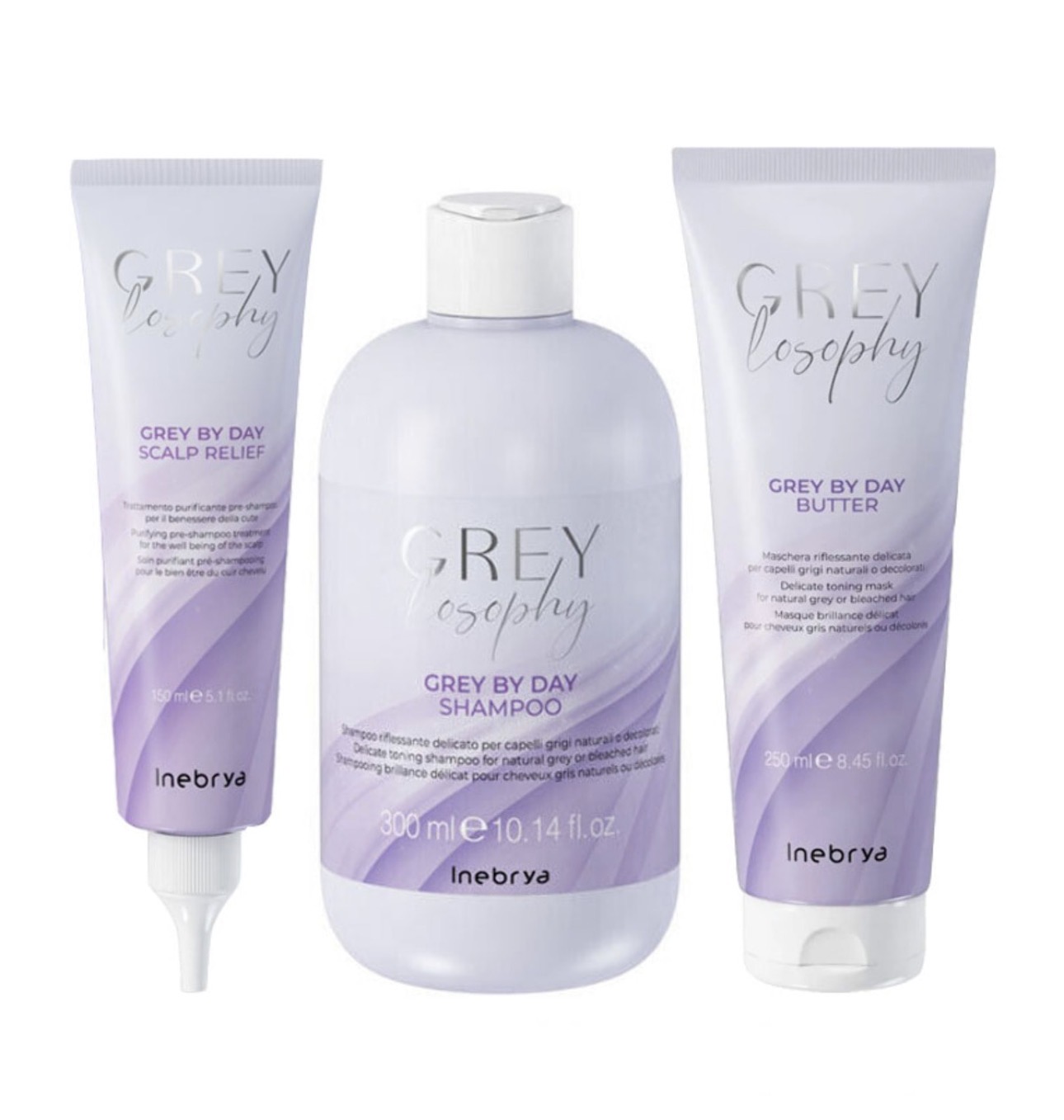 INEBRYA Greylosophy Grey By Day Kit – Pre-Shampoo 150ml, Shampoo 300ml & Mask 250ml