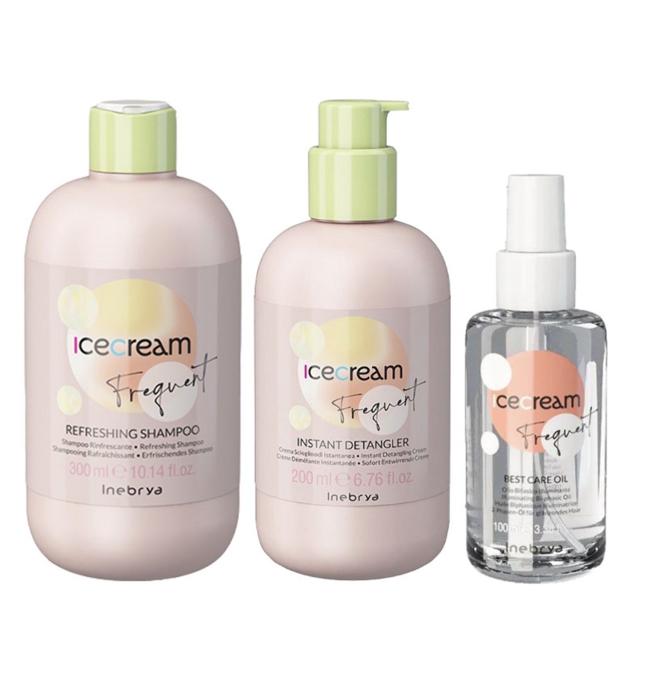 INEBRYA Ice Cream Frequent Kit – Shampoo, Instant Detangler & Illuminating Oil